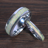 Rose Gold/Silver Color White Created-Opal Tungsten Carbide Wedding Rings For Women Men, Engagement Wedding Gifts