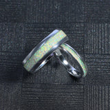 Rose Gold/Silver Color White Created-Opal Tungsten Carbide Wedding Rings For Women Men, Engagement Wedding Gifts