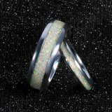 Rose Gold/Silver Color White Created-Opal Tungsten Carbide Wedding Rings For Women Men, Engagement Wedding Gifts