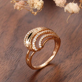 Elegant Hollow Wave Rolled 14K Filled Rose Gold Sparkling AAA Zircon Diamonds Rings For Women, Trend Bride Jewelry