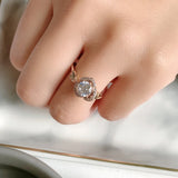 Awesome Lucky Flower AAA Zircon Diamonds Rose Flower Filled 14K Rose Gold Vintage Style Rings Vintage Fine Jewelry
