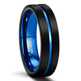 Blue Center Groove Matte Finish 4,6,8mm Tungsten Rings for Men Women Unisex Comfort Fit Wedding Bands Couple Rings