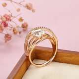 Heart & Arrow Cupid Cut Rolled 14K Rose Gold Large Single Row Micro Inlay AAA Zircon Crystals Rings, Fine Jewelry