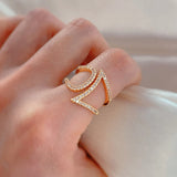 Marvelous Design Romantic 14K Filled Rose Gold Luxury Geometric Line Shiny AAA+ CZ Diamonds Open Ring, Trend Jewelry