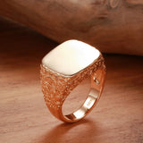 Hot Fashion Big Glossy Simple Square Design Exquisite Relief 14K Filled Rose Gold Men's Rings Fine Jewelry Gift