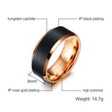 High Quality Classic  Rose-Gold Color 8mm Mens Basic Tungsten Carbide Ring Male Wedding Jewelry