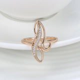 Elegant Geometric Texture 14K Rolled Rose Gold AAA+ White CZ Diamonds Personality Rings, Party Fashion Fine Jewelry
