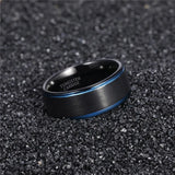 Black Ring with Blue Line Brushed Dark Color 6mm 8mm Women and Men Tungsten Carbide Daily Jewelry Unisex Chic Rings