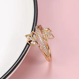 Romantic 14K Filled Rose Gold Shiny AAA Zircon Diamonds Vintage Trendy Crystal Flower Women's Ring Quality Jewelry