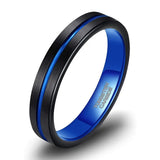 Blue Center Groove Matte Finish 4,6,8mm Tungsten Rings for Men Women Unisex Comfort Fit Wedding Bands Couple Rings