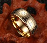 Amazing High Quality Engraved Chinese Buddhist Texts Tungsten Rings for Men - Religions Lucky Jewelry