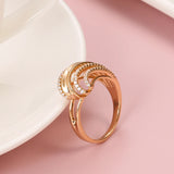Elegant Hollow Wave Rolled 14K Filled Rose Gold Sparkling AAA Zircon Diamonds Rings For Women, Trend Bride Jewelry