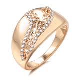 Luxury Ethnic Weaving Patterned Rolled 14K Rose Gold Shiny AAA+ Zircon Diamonds Queen Crown Rings For Women