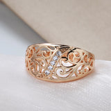 Super Trendy Rolled 14K Rose Gold Micro Wax Inlay AAA+ CZ Diamonds Hollow Flower Ring - Vintage Wedding Jewelry