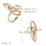 Elegant Geometric Texture 14K Rolled Rose Gold AAA+ White CZ Diamonds Personality Rings, Party Fashion Fine Jewelry