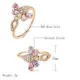 Charm Filled 14K Rose Gold Colorful Zircon Crystals Micro Inlay Gold Bee Ring for Women - Engagement Fine Jewelry