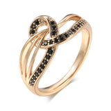 New Luxury 14K Filled Rose Gold Octopus Tentacles Design Hollow Cross AAAA Black Zircon Diamonds Rings for Women