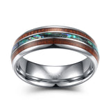 New Hawaiian Koa Wood and Abalone Shell 8mm Tungsten Carbide  Comfort Fit Rings Wedding Bands for Men Size 6-13