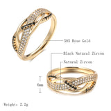 Luxury Rolled 14K Rose Gold AAA Two Cross Black White Zircon Diamonds Ring - Fashion Fine Summer Trend Jewelry