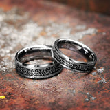 Silver Beveled Edge Celtic Knot Black Carbon Fiber Inlay 6/8mm Tungsten Rings for Men Women - Wedding Bands for Him