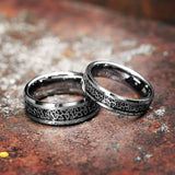 Silver Beveled Edge Celtic Knot Black Carbon Fiber Inlay 6/8mm Tungsten Rings for Men Women - Wedding Bands for Him