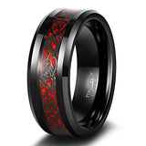 Amazing Tungsten Black Ring for Men Celtic Dragon Inlay Red/Green 8mm Mens Wedding Bands Male Comfort Fit Size 7-13