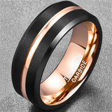 Black Electroplated+ Rose Gold Matte Surface with Grooved Angle 8MM Wide Men's Ring Tungsten Carbide Rings