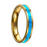 4MM Men Women Tungsten Gold Color Inlay Blue Natural Stone Tungsten Carbide Steel Rings, Anniversary Wedding Ring