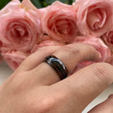 Awesome Real Opal Chip Wood Inlay Polished Comfort Fit Black Tungsten Rings Wedding Band