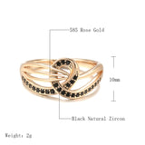 New Luxury 14K Filled Rose Gold Octopus Tentacles Design Hollow Cross AAAA Black Zircon Diamonds Rings for Women