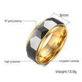 High Quality Gold Color 8mm Width Rhombus Design 100% Tungsten Carbide Men Rings - Wedding Engagement Male Jewelry