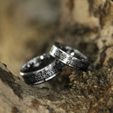 Silver Beveled Edge Celtic Knot Black Carbon Fiber Inlay 6/8mm Tungsten Rings for Men Women - Wedding Bands for Him