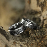 Silver Beveled Edge Celtic Knot Black Carbon Fiber Inlay 6/8mm Tungsten Rings for Men Women - Wedding Bands for Him