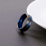 Blue Center Groove Matte Finish 4,6,8mm Tungsten Rings for Men Women Unisex Comfort Fit Wedding Bands Couple Rings