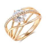 Heart & Arrow Cupid Cut Rolled 14K Rose Gold Large Single Row Micro Inlay AAA Zircon Crystals Rings, Fine Jewelry