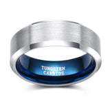 Silver Color Surface Blue Inside 8/6/4mm Tungsten Rings For Men Women Classic Unisex Wedding Band Simple Design Ring