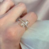 Romantic 14K Filled Rose Gold Shiny AAA Zircon Diamonds Vintage Trendy Crystal Flower Women's Ring Quality Jewelry