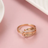 Elegant Hollow Wave Rolled 14K Filled Rose Gold Sparkling AAA Zircon Diamonds Rings For Women, Trend Bride Jewelry