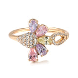 Charm Filled 14K Rose Gold Colorful Zircon Crystals Micro Inlay Gold Bee Ring for Women - Engagement Fine Jewelry