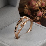 Fashion Trend Sparkling Crossover Design Filled 14K Rose Gold Luxury AAA Zircon Crystal Rings for Women Jewelry