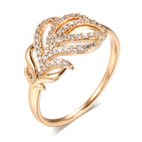 Luxury Elegant Leaf Shape 14K Filled Rose Gold AAA Zircon Diamonds Flower Fashion Rings For Women Daily Jewelry