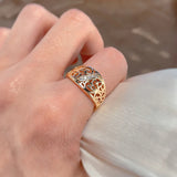 Super Trendy Rolled 14K Rose Gold Micro Wax Inlay AAA+ CZ Diamonds Hollow Flower Ring - Vintage Wedding Jewelry