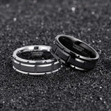 Stunning Silver/Black Brick Pattern Brushed Tire Design Mens Tungsten Comfort Fit Engagement Rings Wedding Bands