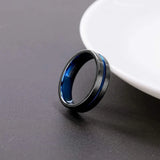 Blue Center Groove Matte Finish 4,6,8mm Tungsten Rings for Men Women Unisex Comfort Fit Wedding Bands Couple Rings