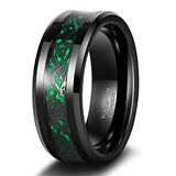 Amazing Tungsten Black Ring for Men Celtic Dragon Inlay Red/Green 8mm Mens Wedding Bands Male Comfort Fit Size 7-13