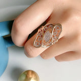 New Hollow Crystal Flower AAA Zircon Diamonds Pave Setting 14K Rolled Rose Gold Women's Ring, Vintage Bride  Jewelry