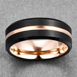 Black Electroplated+ Rose Gold Matte Surface with Grooved Angle 8MM Wide Men's Ring Tungsten Carbide Rings