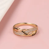 Luxury Rolled 14K Rose Gold AAA Two Cross Black White Zircon Diamonds Ring - Fashion Fine Summer Trend Jewelry