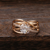 Heart & Arrow Cupid Cut Rolled 14K Rose Gold Large Single Row Micro Inlay AAA Zircon Crystals Rings, Fine Jewelry