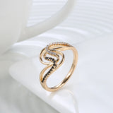 Modern Luxury Rolled 14K Rose Gold Black AAA Zircon Crystals Elegant Winding Lady's Easy Match Rings For Women